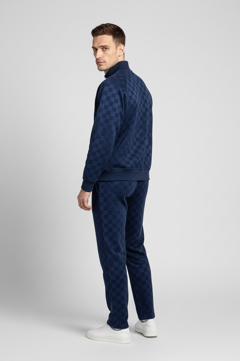 Checker-Texture Velour Zip-Up Track Set