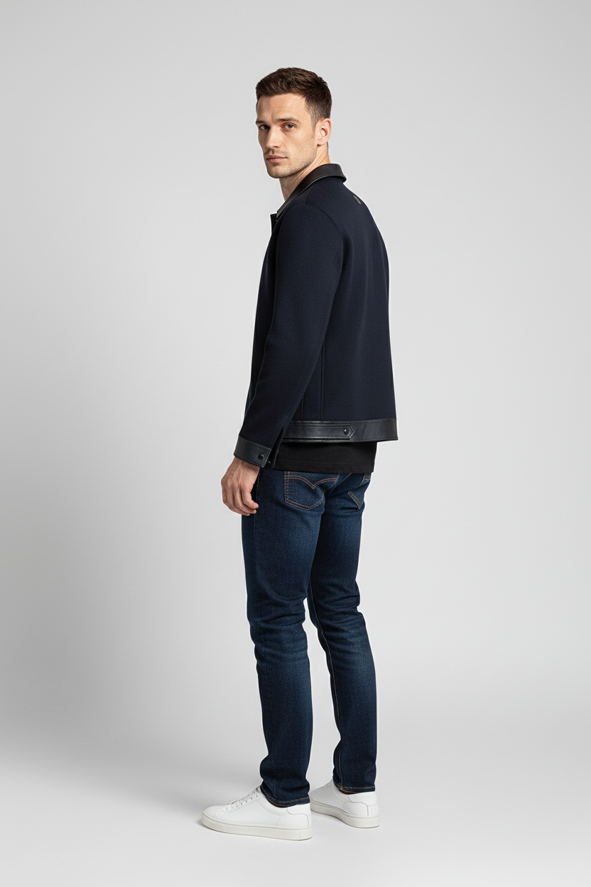 Cashmere Zip Jacket with Genuine Leather Trims