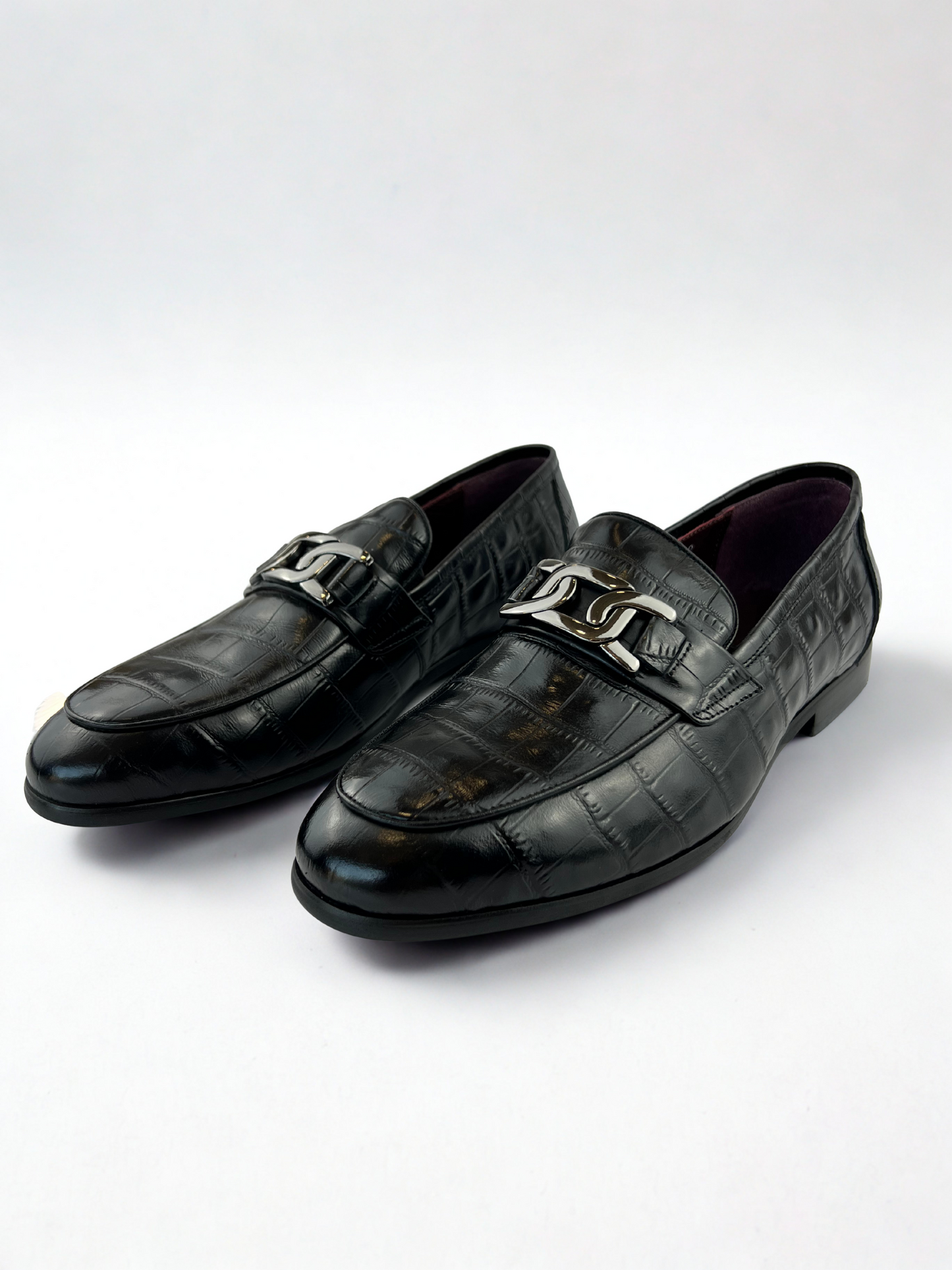 SDL Premium Black Croc-Effect Loafers