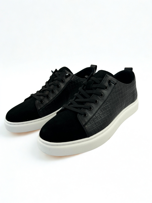 SDL Premium Black Low-Top Sneakers – Textured Leather & Suede