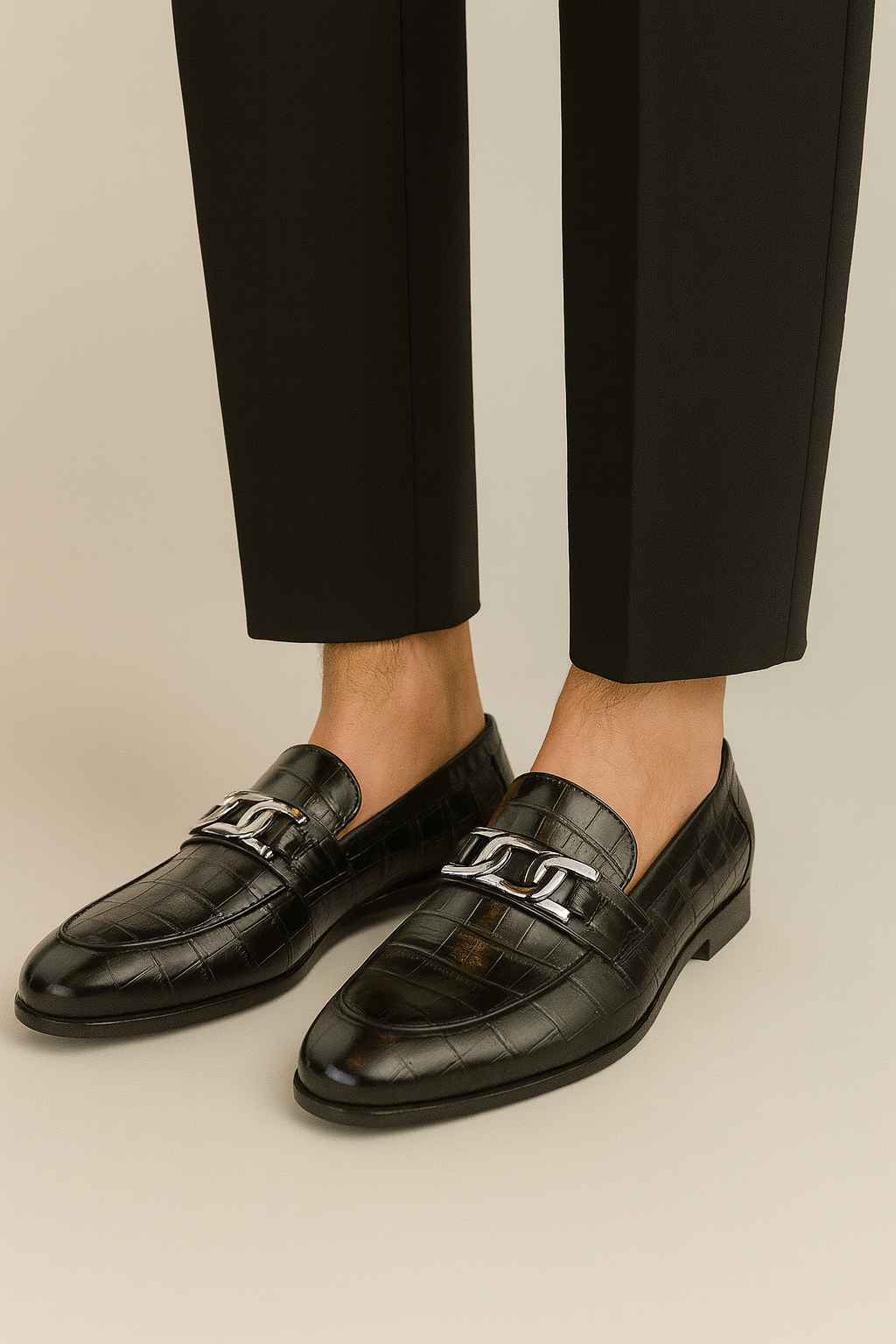 SDL Premium Black Croc-Effect Loafers