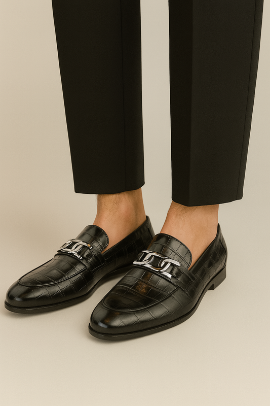 SDL Premium Black Croc-Effect Loafers