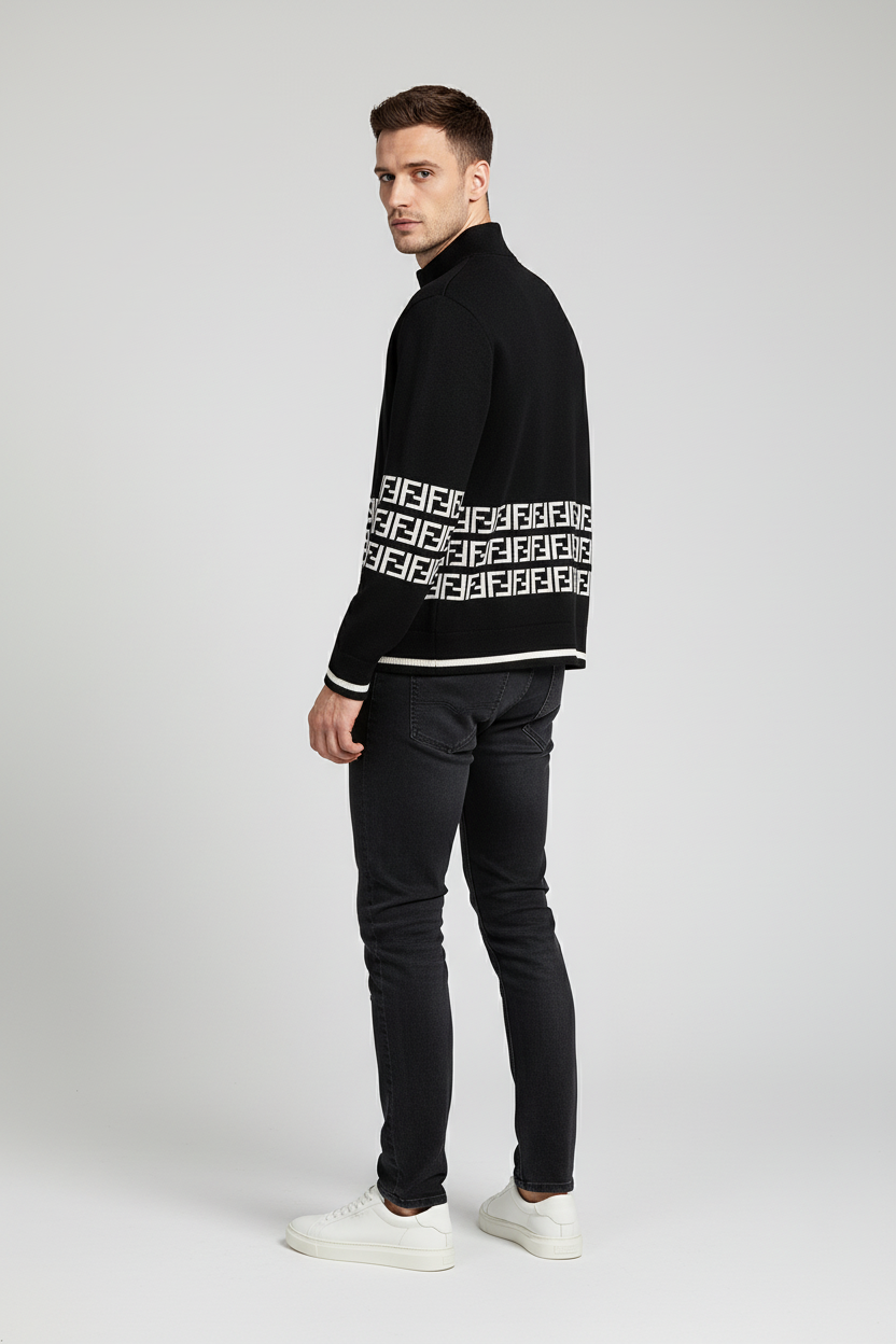 Black Zip-Up Knit Jacket