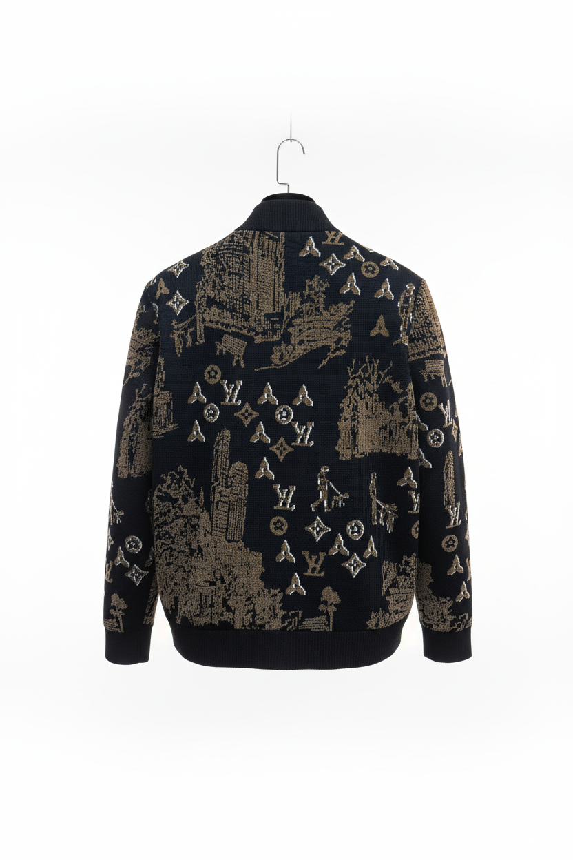 Allover Jacquard Zip-Up Knit Jacket