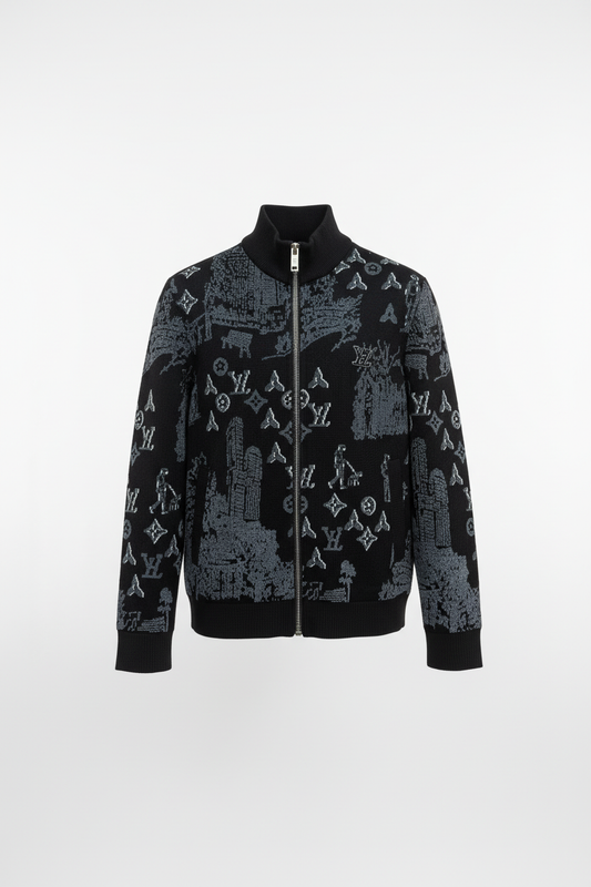 Allover Jacquard Zip-Up Knit Jacket