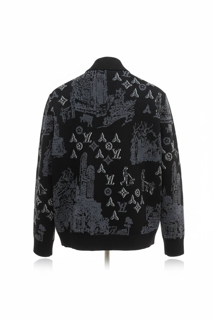 Allover Jacquard Zip-Up Knit Jacket