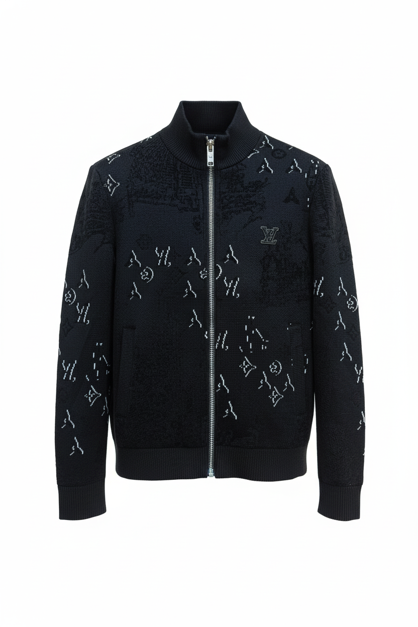 Allover Jacquard Zip-Up Knit Jacket