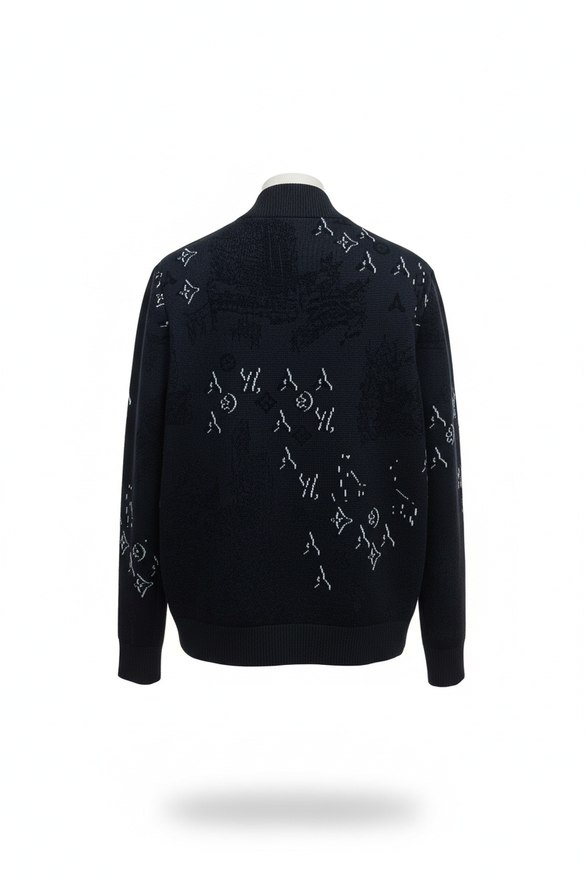 Allover Jacquard Zip-Up Knit Jacket