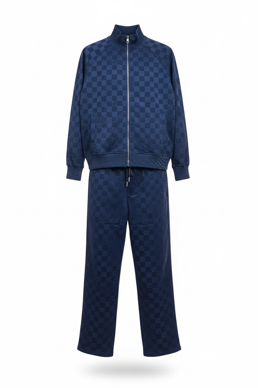 Checker-Texture Velour Zip-Up Track Set